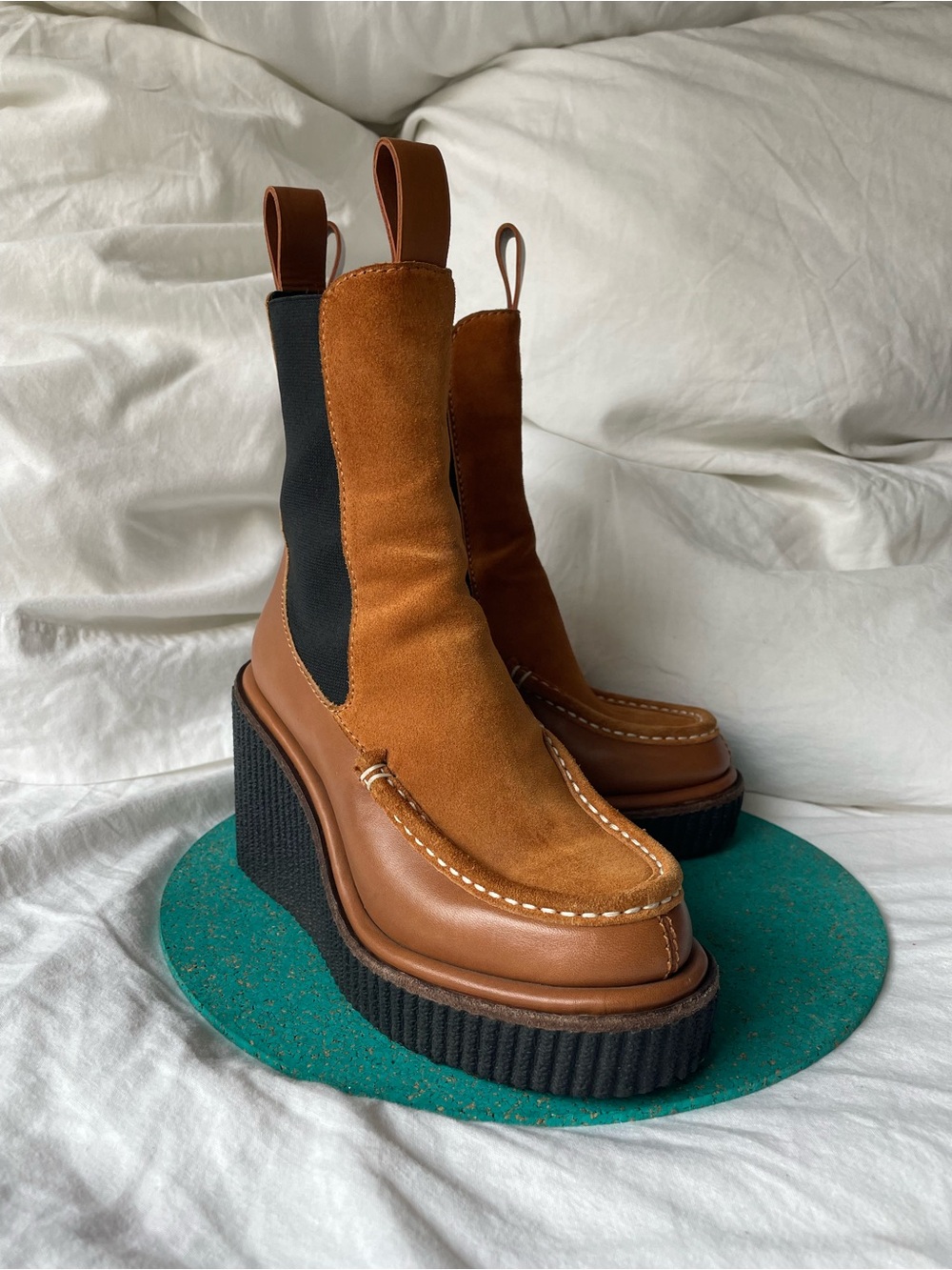 rag & bone Brown Suede and Leather Platform Chelsea Boots